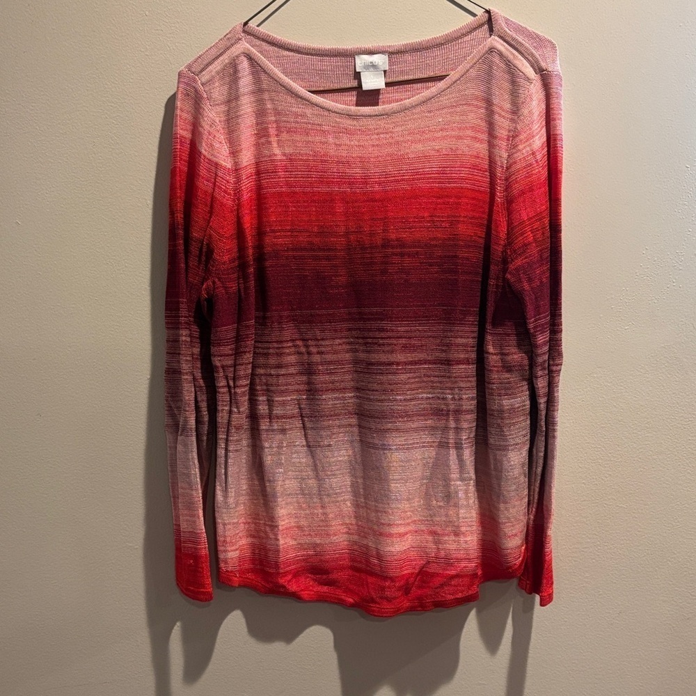 Chico's Red Ombre Long Sleeve Sweatshirt